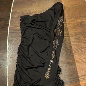 Emerald sundae one shoulder ruffle black dress